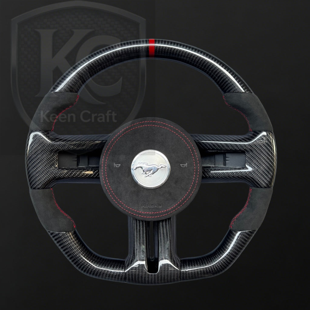 Ford 2010-2014 Mustang GT Shelby GT500 (with trim) Carbon Fiber Steering Wheel | Keen Craft