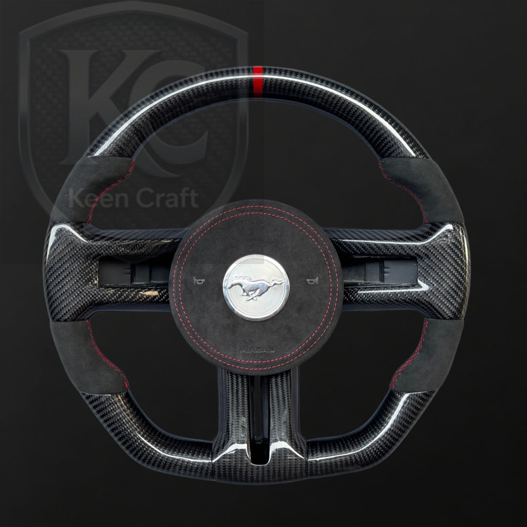 Ford 2010-2014 Mustang GT Shelby GT500 (with trim) Carbon Fiber Steering Wheel | Keen Craft